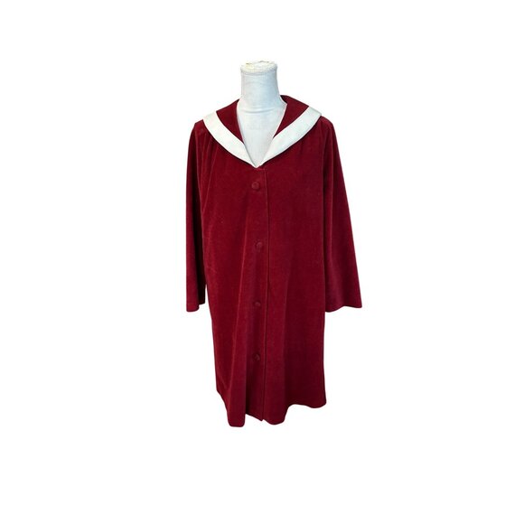 Vintage Vanity Fair Burgundy Velvet Robe With White Collar Size 12 - Picture 9 of 11